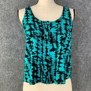 Kirra Full Crop Tank Top Women Medium Silky Button Front Hi-Low Green & Black